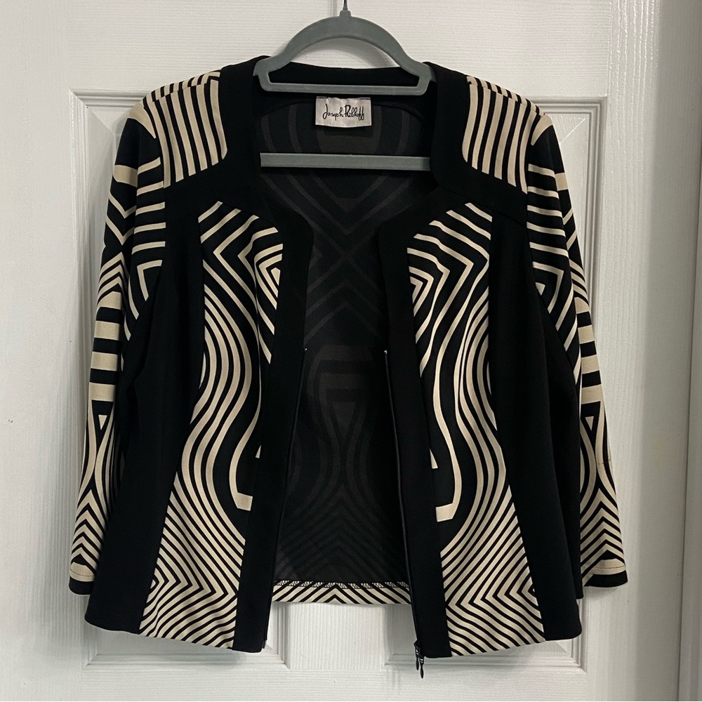 Joseph Ribkoff Full Zip Jacket Black & Tan Abstract Vintage Size Medium - Picture 6 of 6